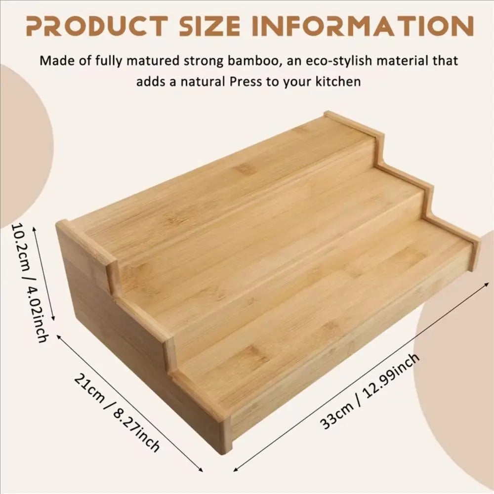 Solid Wooden 3-Tier Spice Rack Space-Saving Multi-Tier Spice