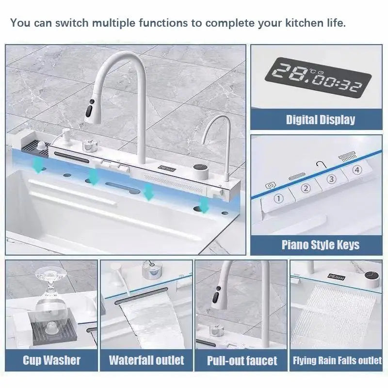 Stainless Steel Waterfall Sink Large Slot Integrated Digital