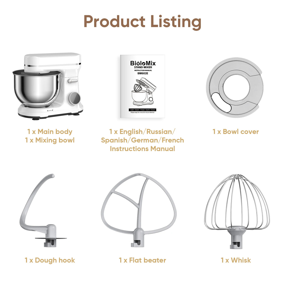 Biolomix Food Stand Mixer 1200w 11-Speeds Dc Motor