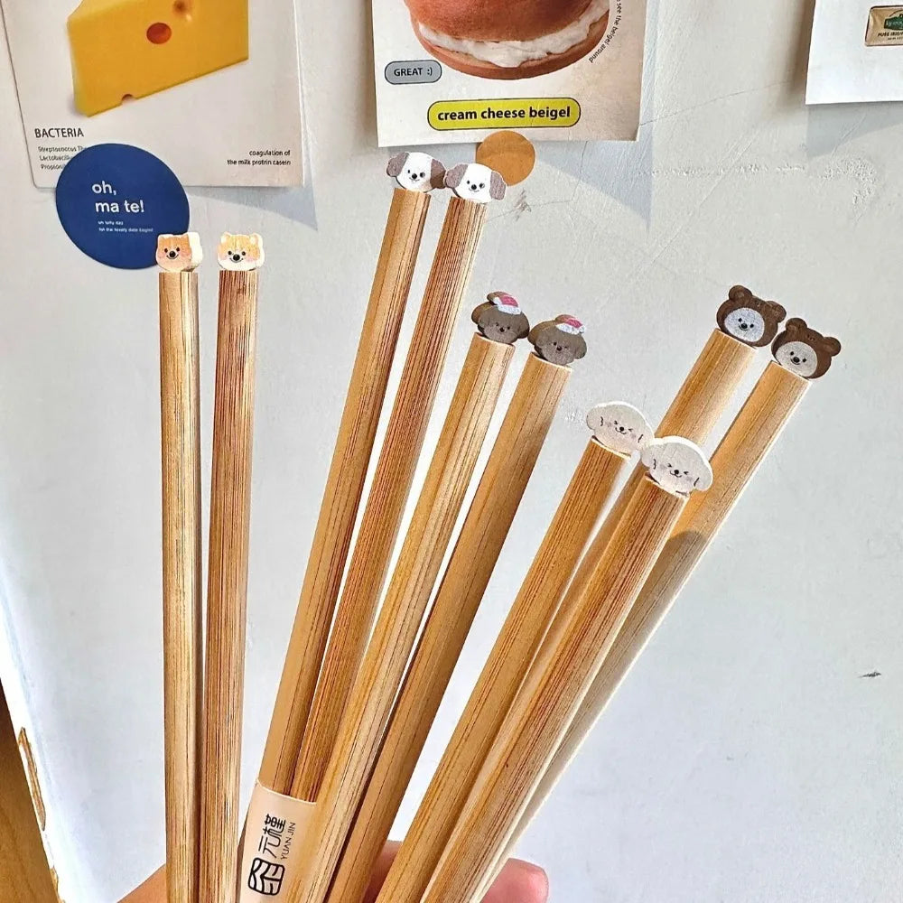Cute Dog Cat Long Chopstick Animal Wooden Noodle