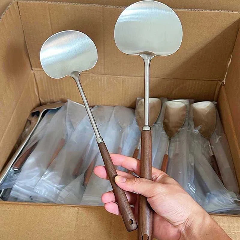 Stainless Steel Wok Spatula Chef-Specific Cooking Spoon Wooden