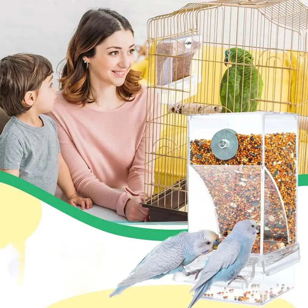 Clear Bird Feeding Device Anti-Waste Gravity Auto-Flow Station