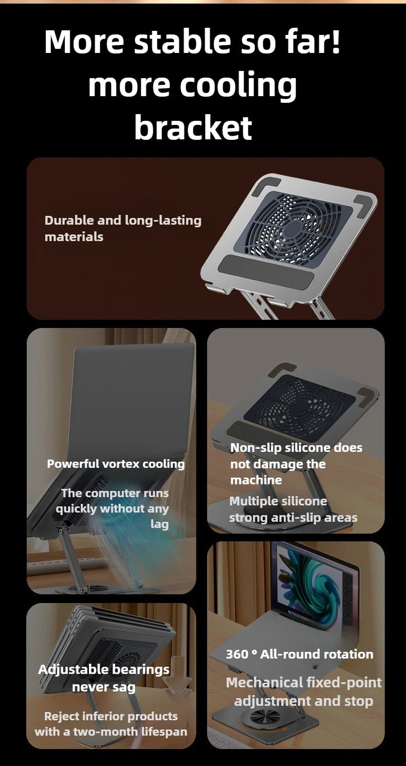 Rotating Laptop Cooling Rack Fan Elevated Cooling Base