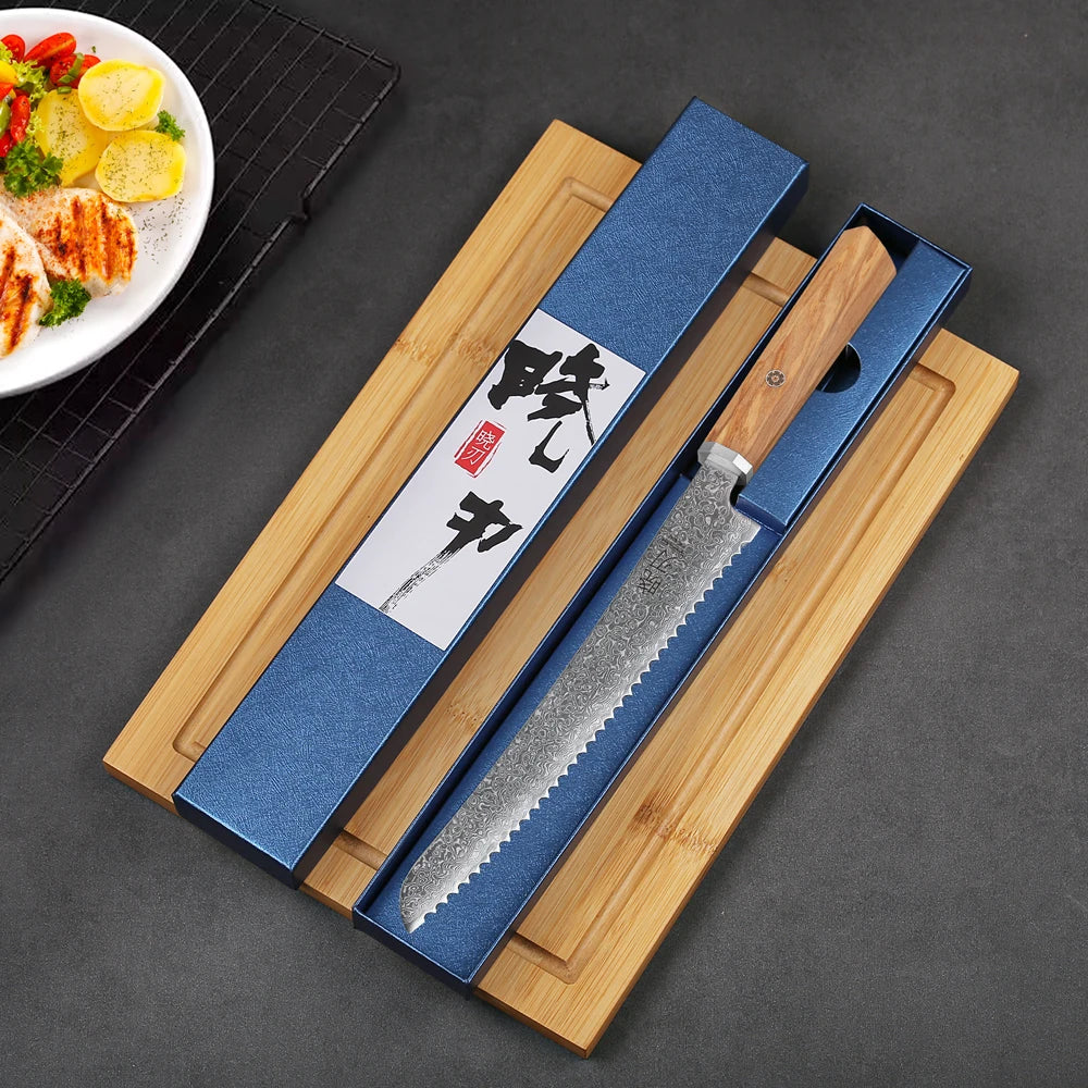 Bread Knife Hand Forged Damascus Steel Japanese Chef