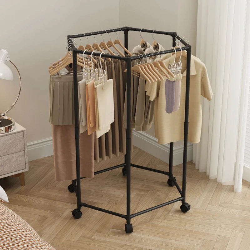 Hexagon Rotating Floor Clothes Rack Dormitory Coat Hanger