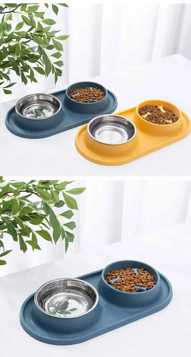 Dog Double Bowl Silicone Mat Cat Pet Food