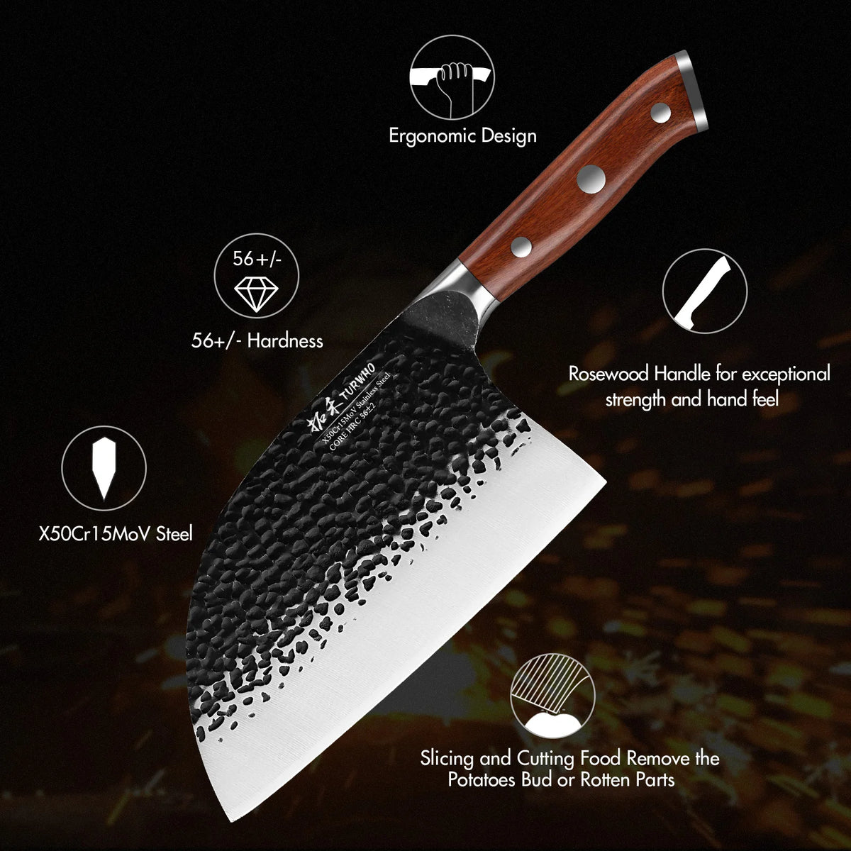 Turwho Japanese Hand Forged Butcher Knife X50cr15mov Stainless
