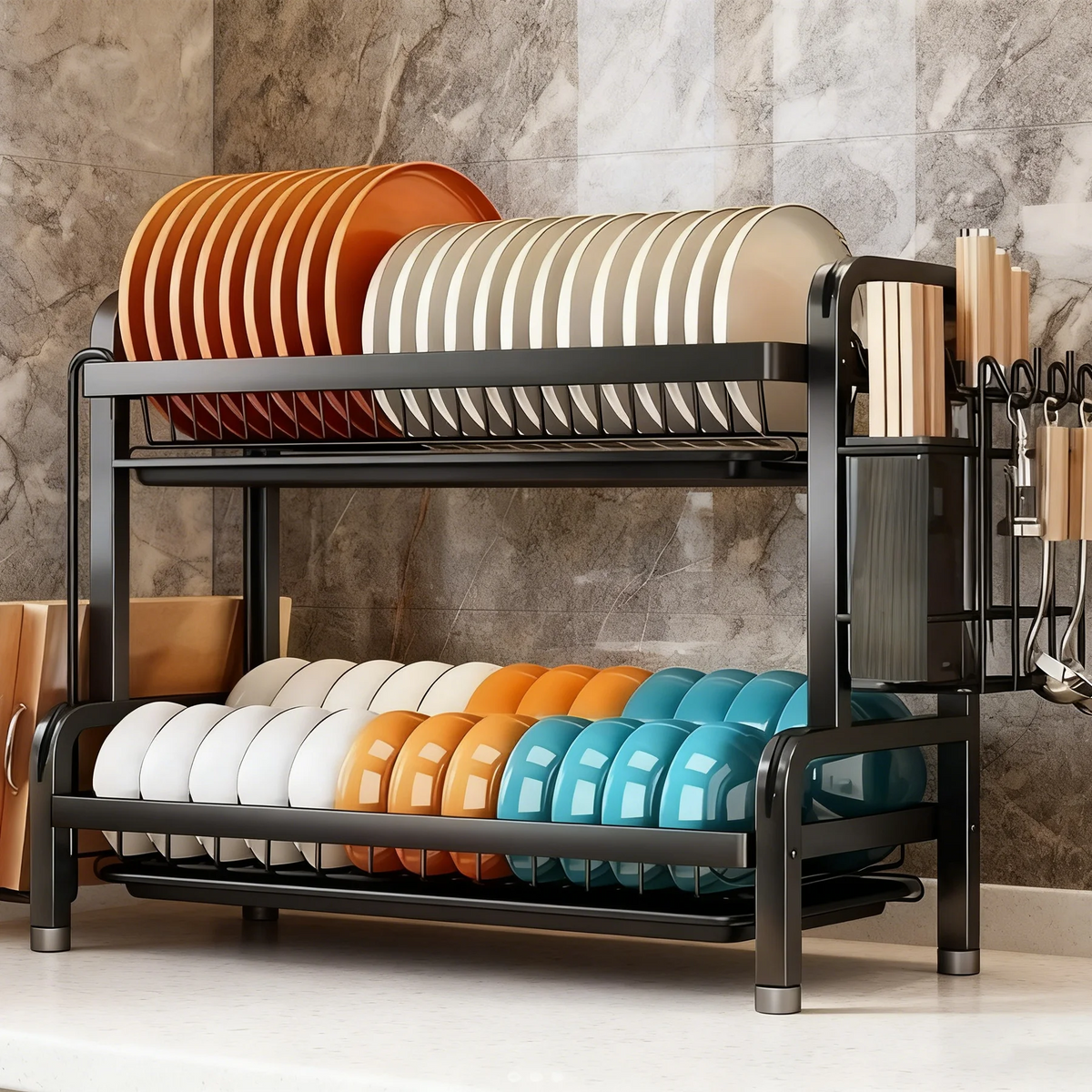 Large 2-3 Tier Vertical Dish Rack/Utensil Holder Storage
