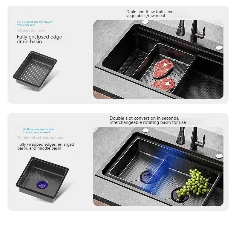 Stainless Steel Sink Gray Large Slot Wash Vegetables