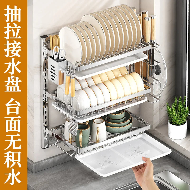 Stainless Steel Dish Dryer Station Built-In Cutting Board