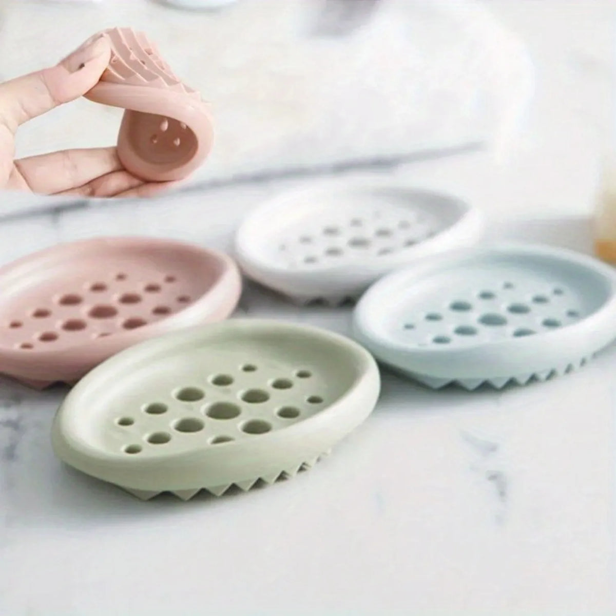 Oval Silicone Soap Dish Self Draining Bathroom Storage