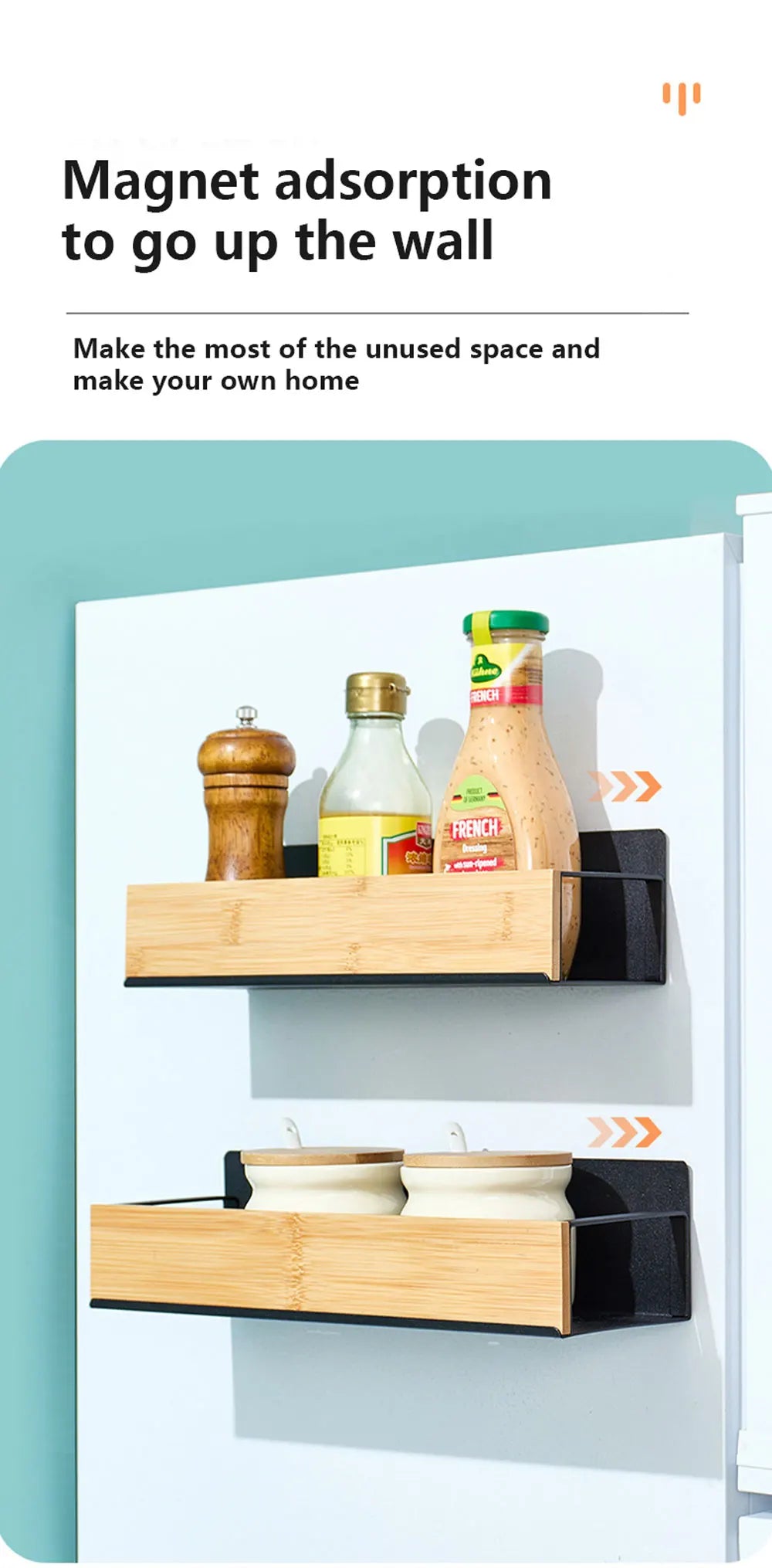 Magnetic Fridge Shelf Spice Storage Rack Black Iron