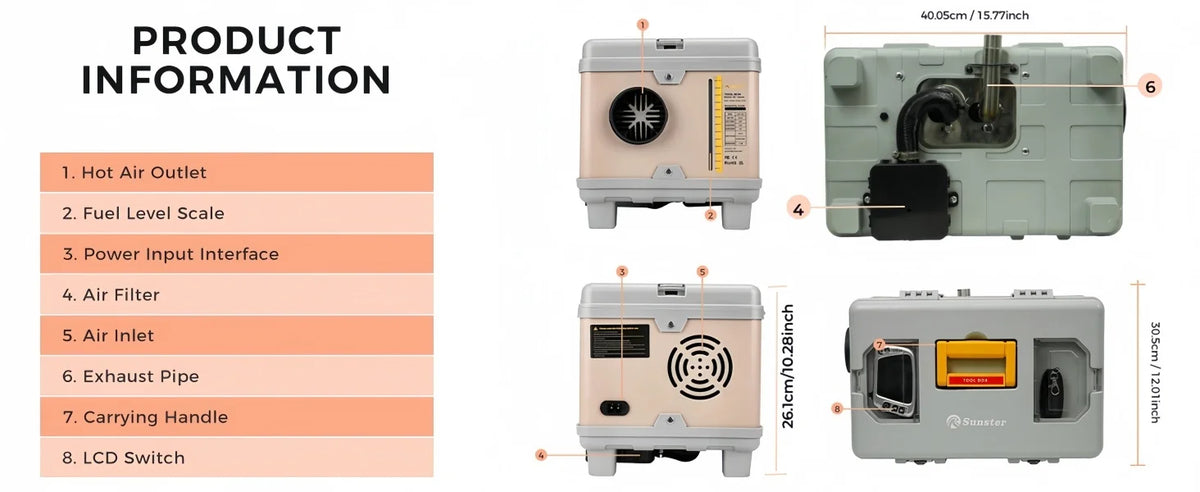8kw 12v/220v Diesel Air Heater W/ Self-Cleaning &