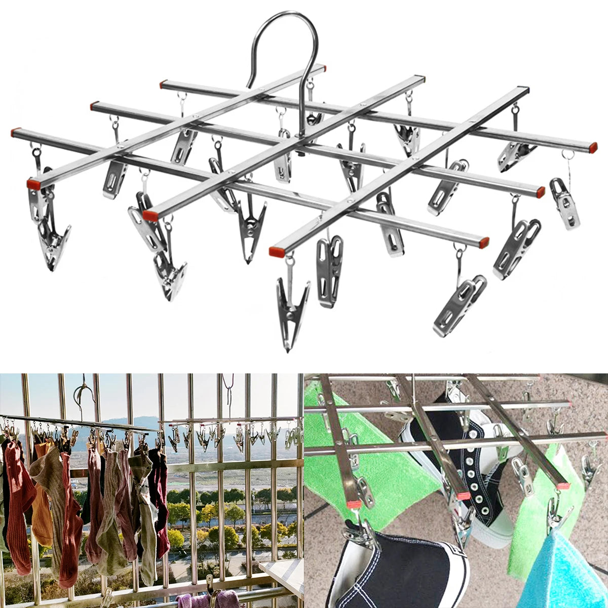 20/35 Clips Folding Drying Rack Stainless Steel Windproof