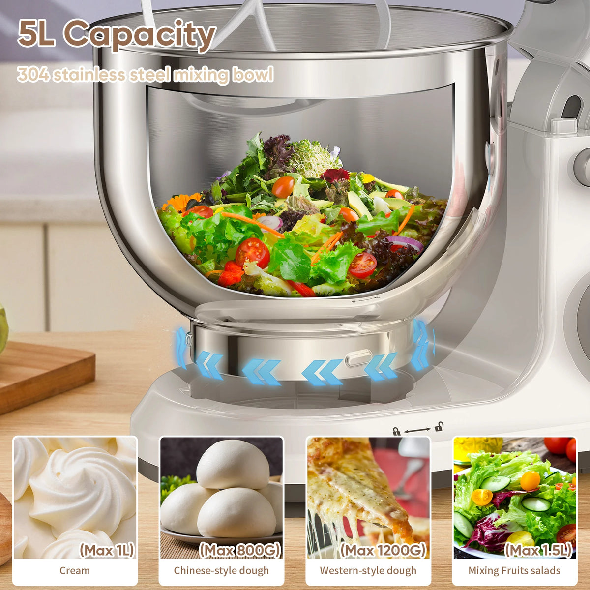 Biolomix Food Stand Mixer 1200w 11-Speeds Dc Motor
