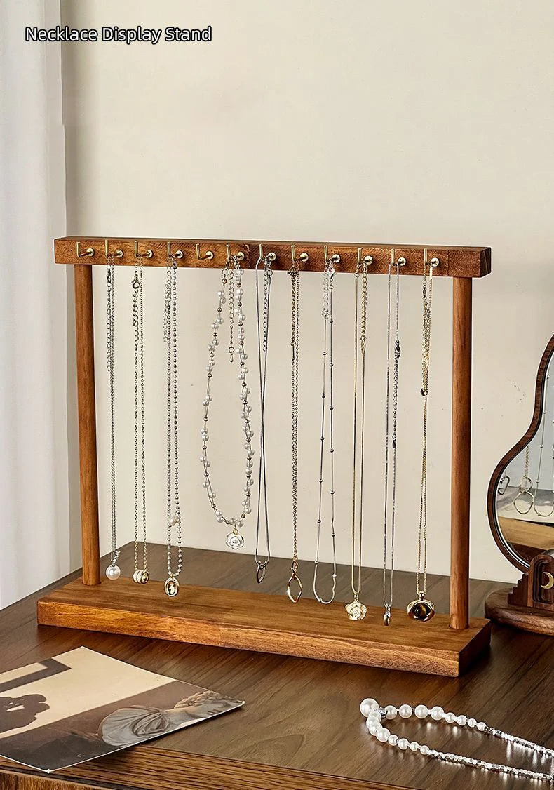 Jewelry Organizer Display Stand Solid Wood Necklace Hanging