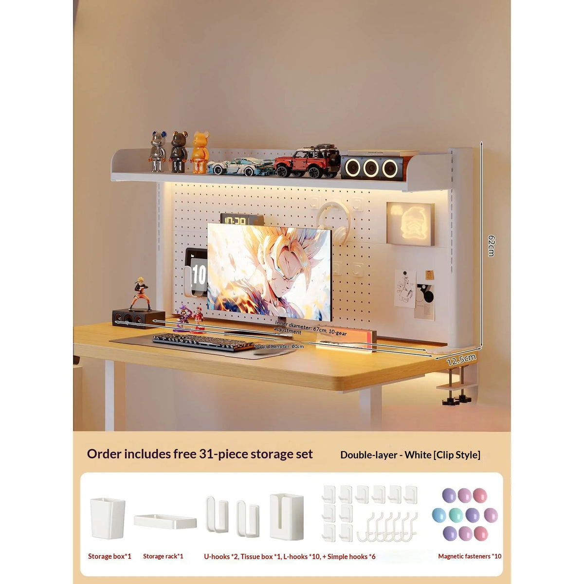 Clamp On Desk Shelf Pegboard Adjustable 2/3 Tier