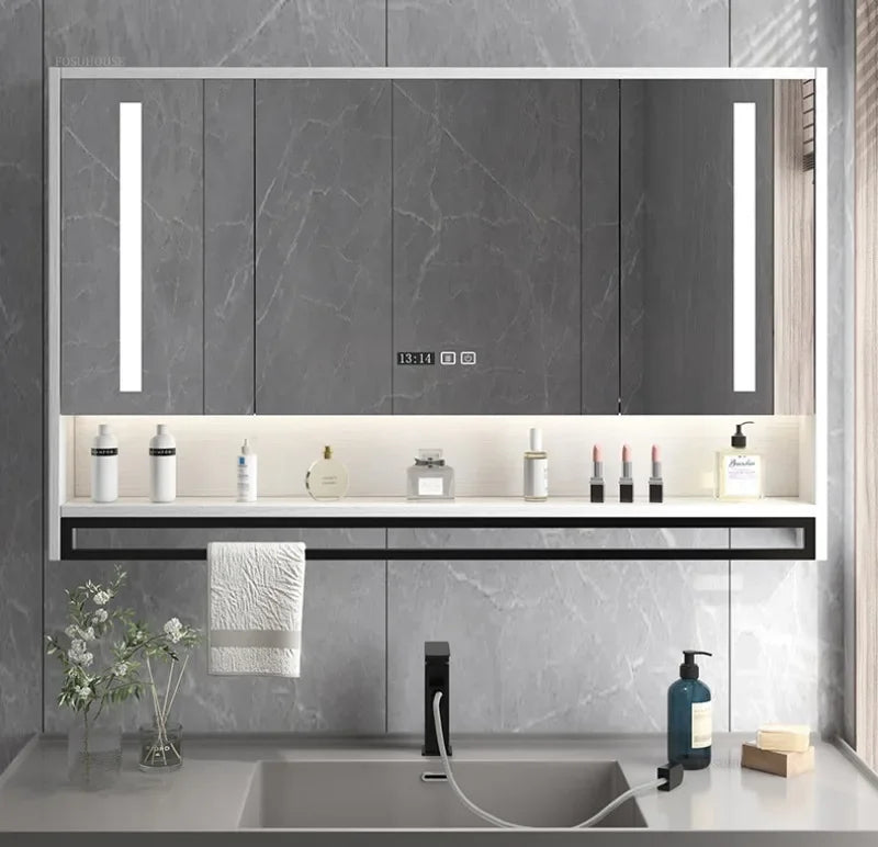 Smart Bathroom Mirror Cabinets Wall-Mounted Backlight Anti-Fog