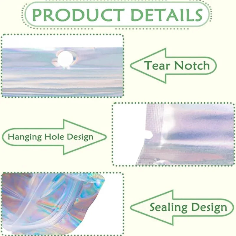 10-200pcs Laser Ziplock Bag Necklace Earrings Jewelry Gift