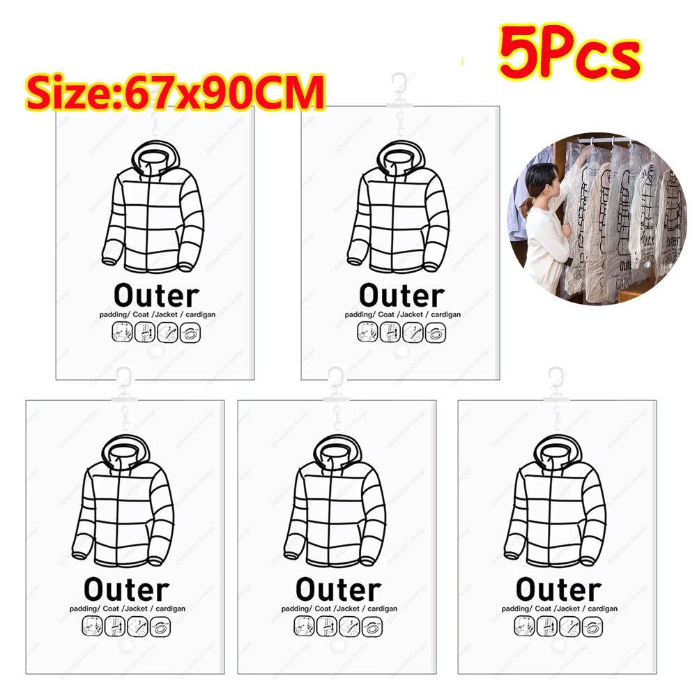 1-10pcs Hanging Vacuum Storage Bag Reusable Space Saver