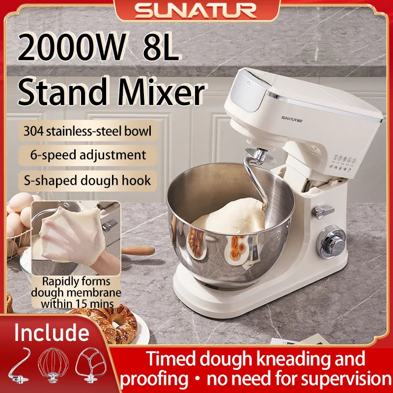 Sunatur 8l Stand Mixer 2000w Stainless Steel Bowl