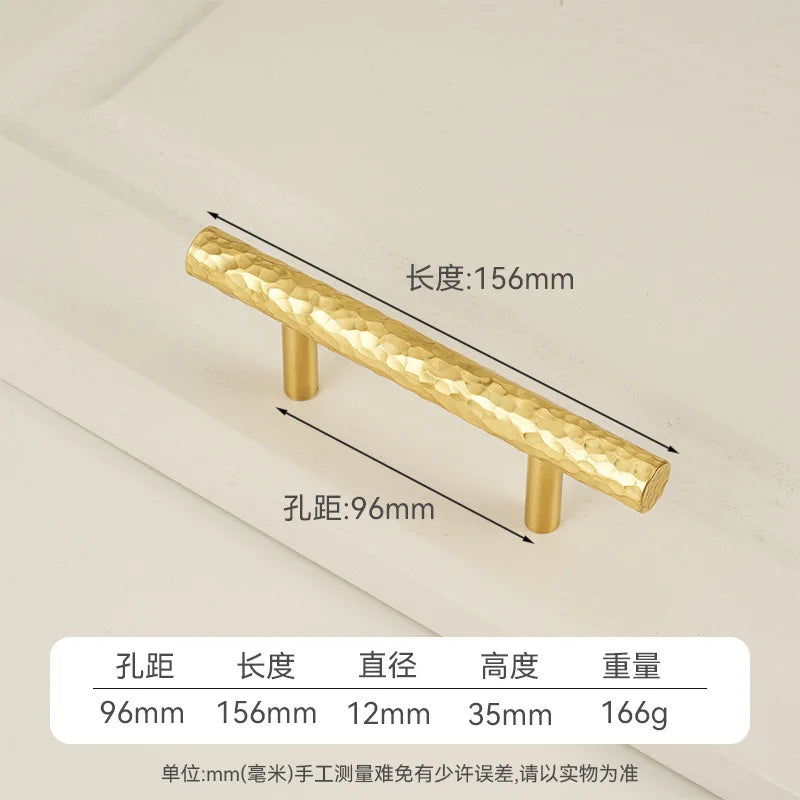 Solid Brass Wardrobe Handles Hammered Texture Handles Gold
