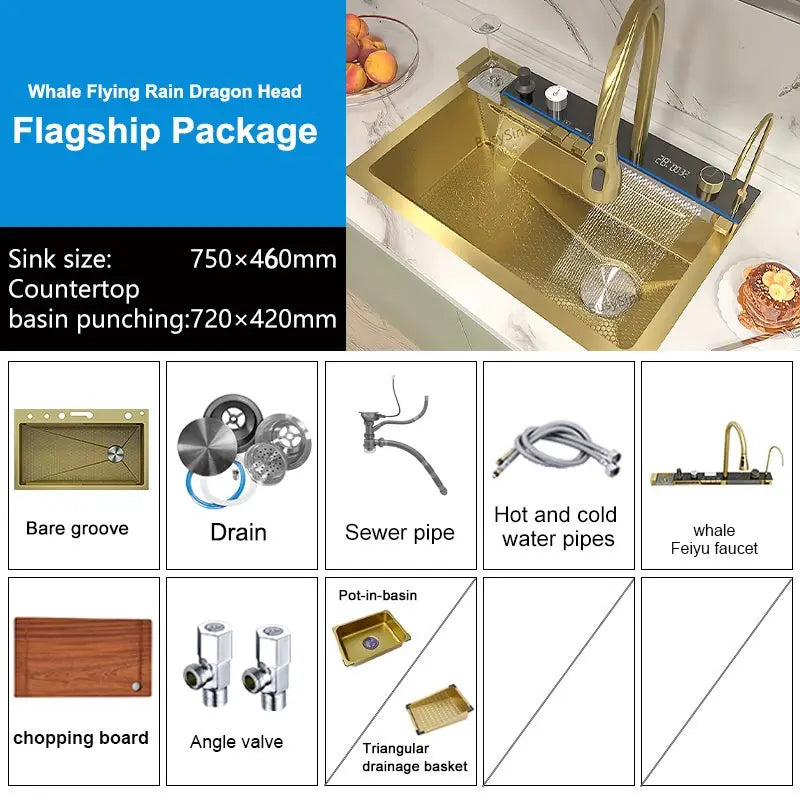 Silver Slot Stainless Steel Waterfall Sink Digital Display