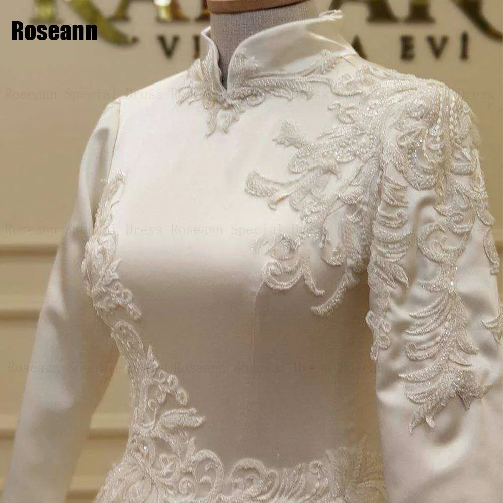 Customized Muslim High Collar A-Line Wedding Dresses Full