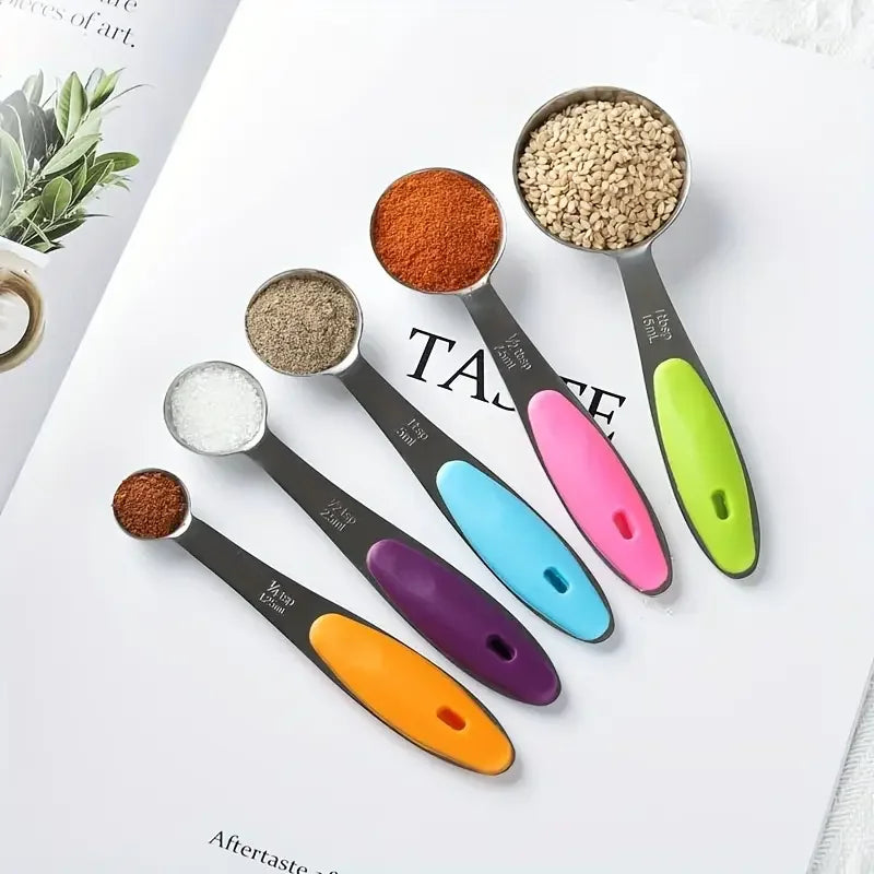 5pcs Measuring Spoon Stainless Steel Silicone Handle Precise