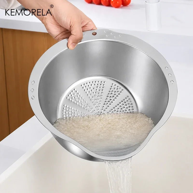 Rice Washer Strainer Bowl Stainless Steel Rice Washing