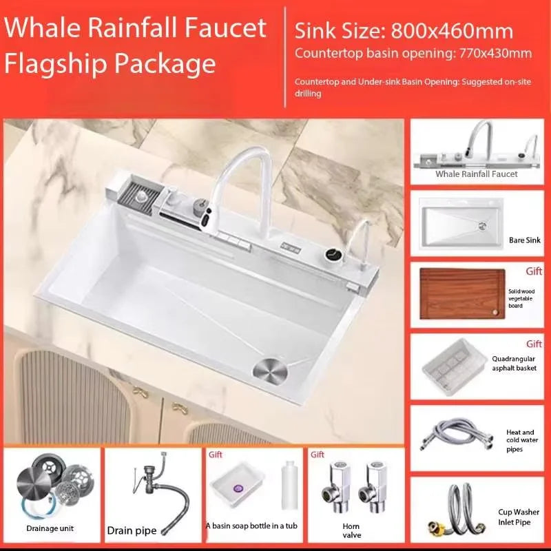 Stainless Steel Waterfall Sink Embossed Large Slot Vegetable