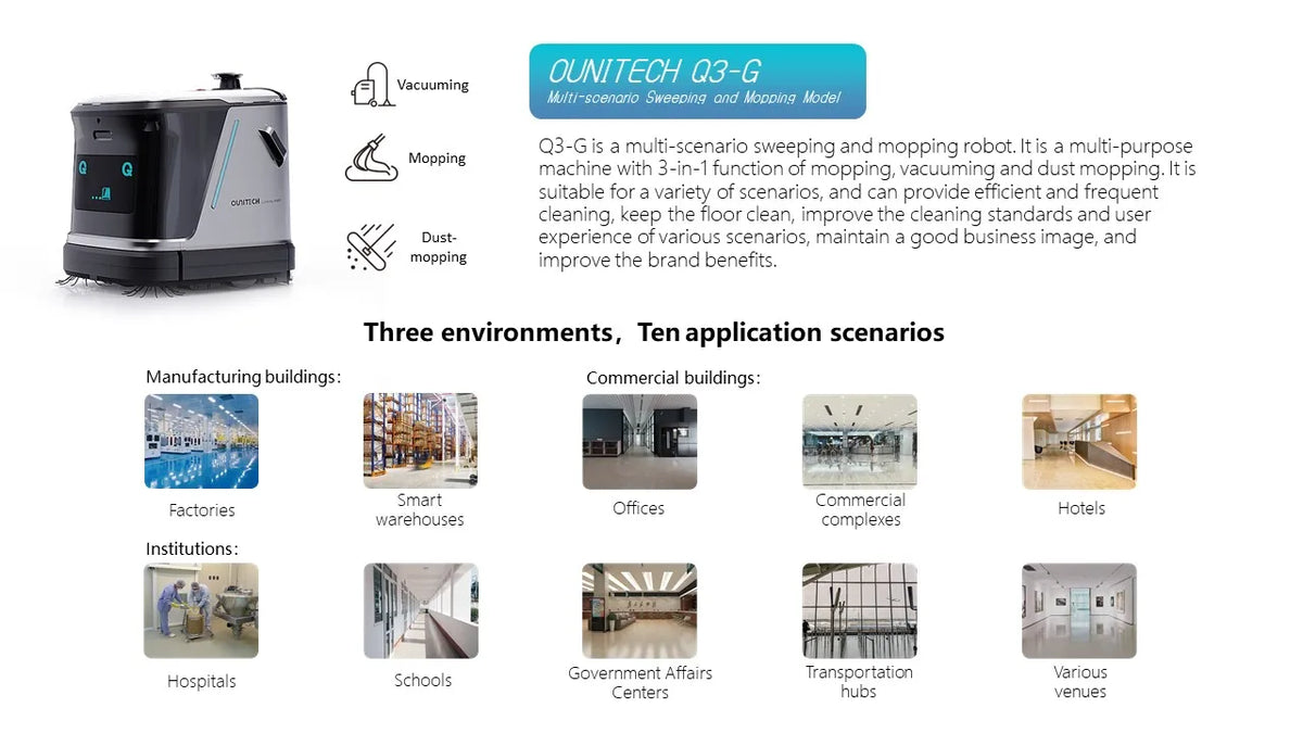 Ounitech Q3-G Commercial Floor Cleaning Robot 3-In-1 Sweep