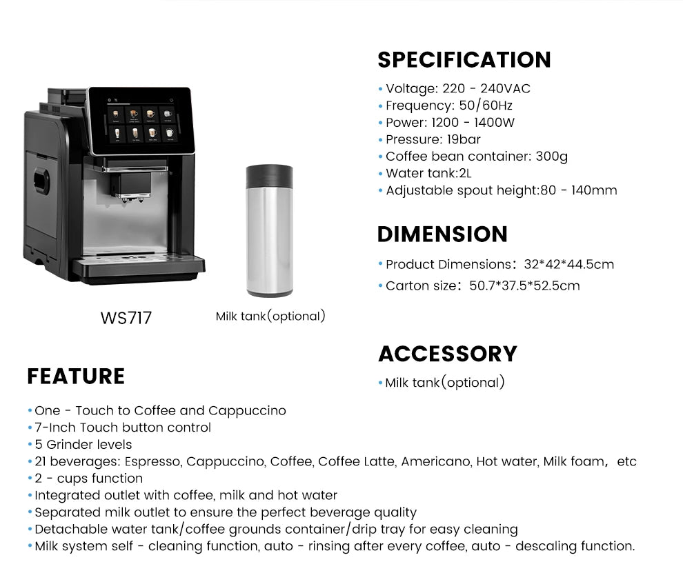 Mcilpoog Ws817 -7 Colorfautomatic Espresso Machine Milk Frother