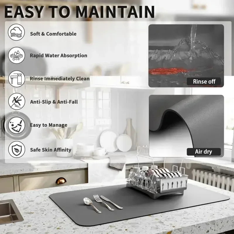 Dish Drying Mat Counter Absorbent Coffee Bar Mat