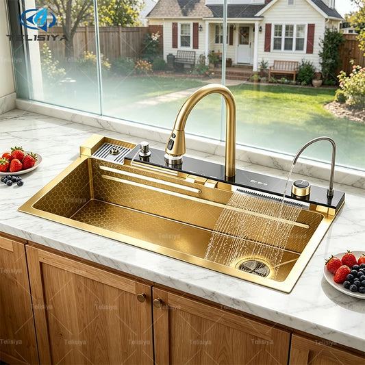 Gold Stainless Steel Sink Scratch Wear Resistant Wash