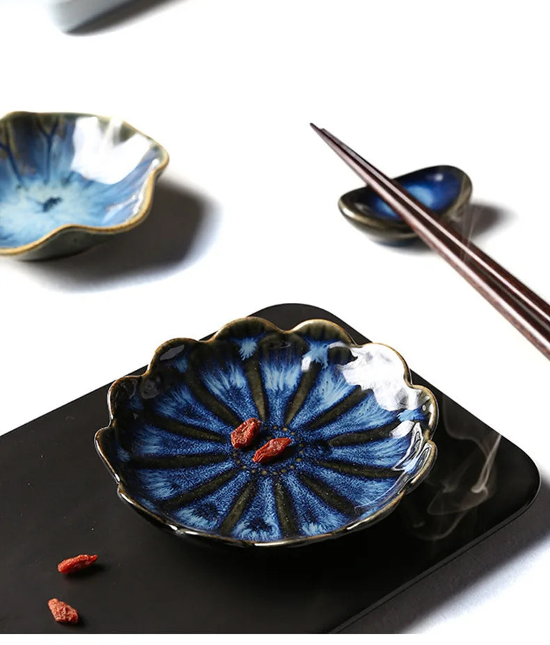 Japanese Ceramic Plate Retro Kiln Glaze Barbecue Mini