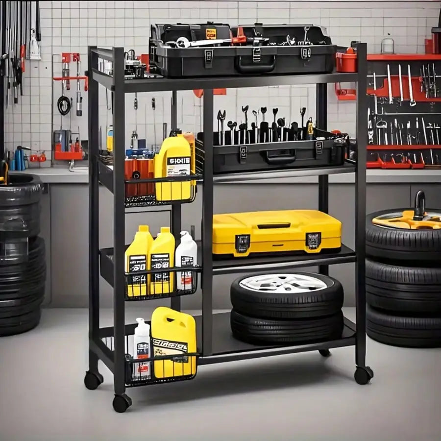 Mobile Storage Rack Adjustable 4-Tier Shelving Unit Wire