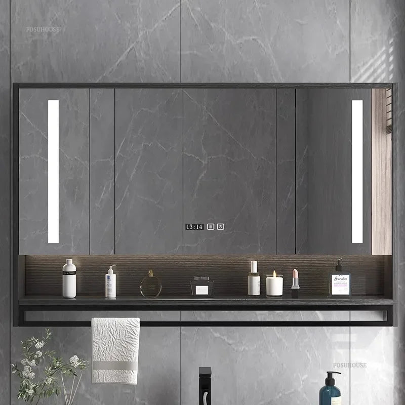 Smart Bathroom Mirror Cabinets Wall-Mounted Backlight Anti-Fog