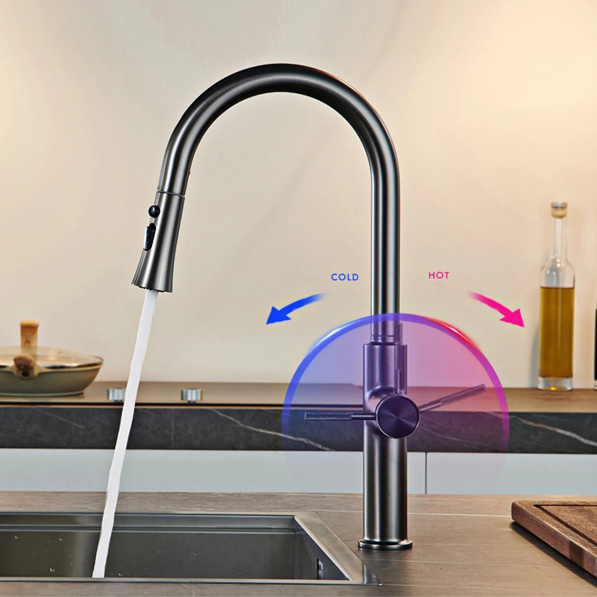 Aitana Pull Out Design Gun Grey Faucet Simple