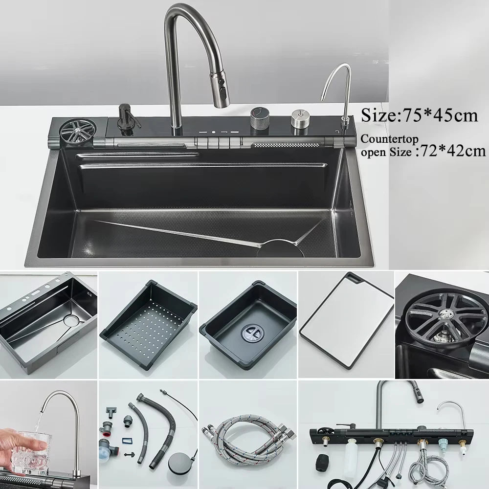 304 Stainless Steel Waterfall Sink Large Slot Integrated