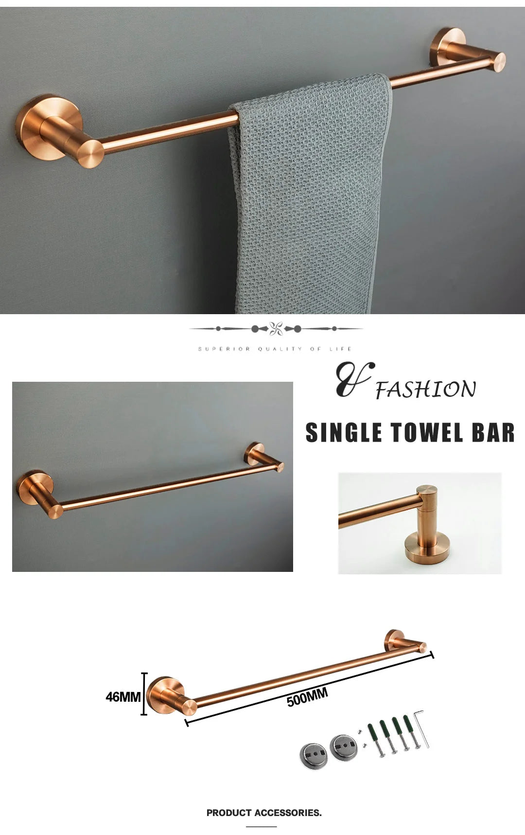 Brushed Rose Gold 304 Stainless Steel Bathroom Pendant