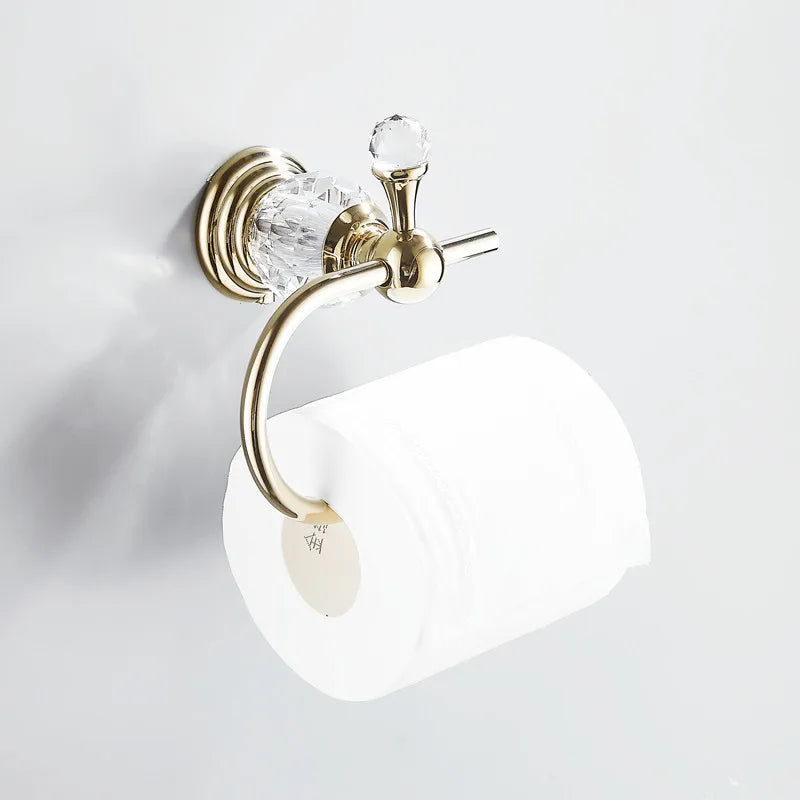 Shower Shelf Toilet Paper Holder Golden Crystal Wall
