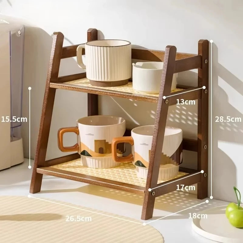 2-Tier Retro Bamboo Storage Shelf - Stable Countertop