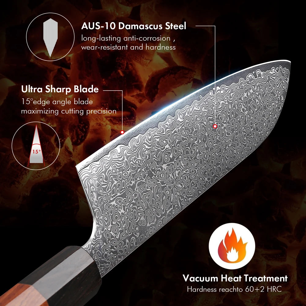 Turwho Santoku Knife Damascus Steel Chef Knives Sharp