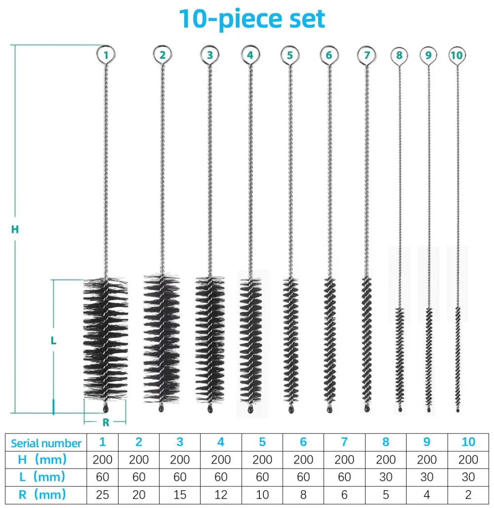 10-Pack 20cm Stainless Steel Bottle Cleaning Brushes Reusable