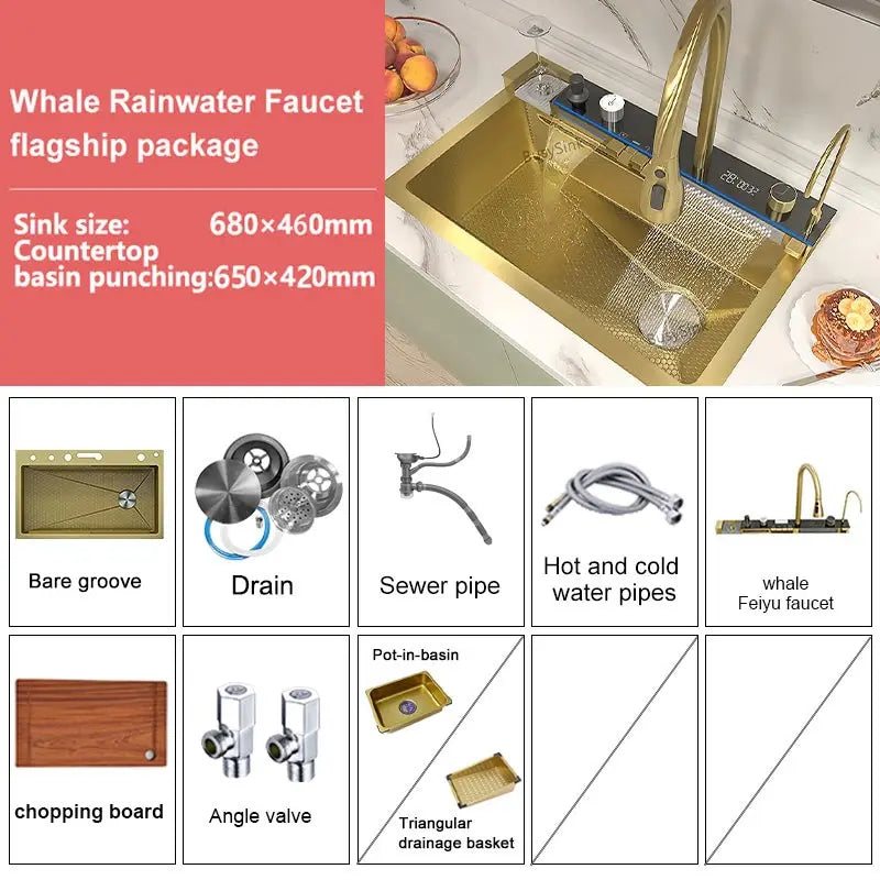 Silver Slot Stainless Steel Waterfall Sink Digital Display