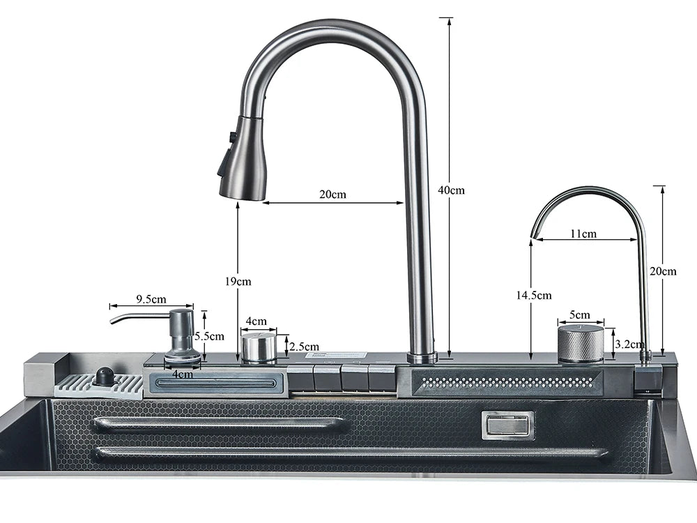 304 Stainless Steel Waterfall Sink Digital Display Large