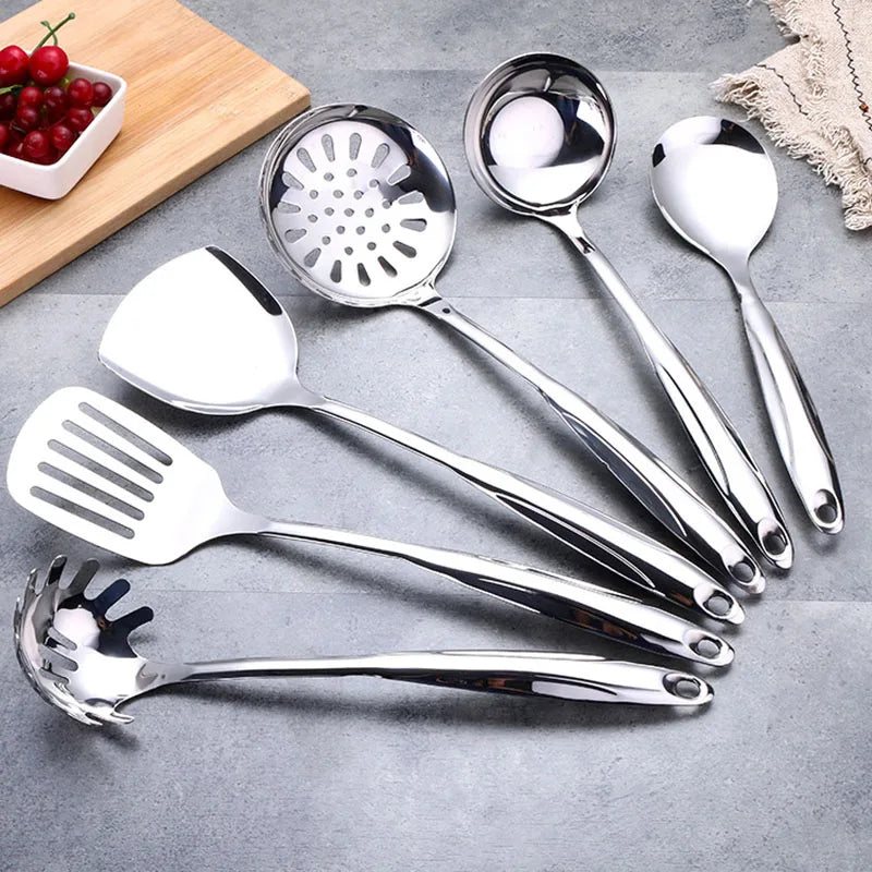 1/6pcs Stainless Steel Cooking Utensils Heat-Resistant Handle -