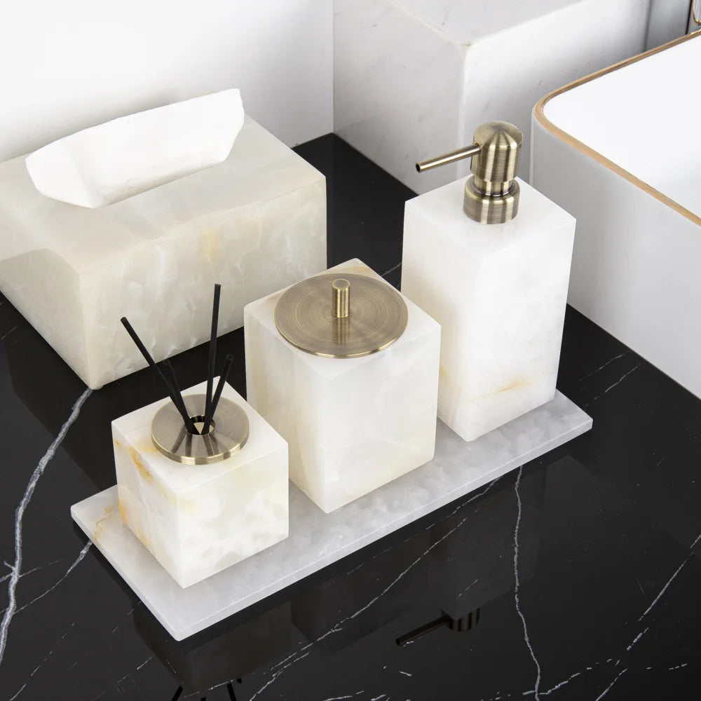 White Onyx Natural Marble Bathroom Luxury Soap Dispenser