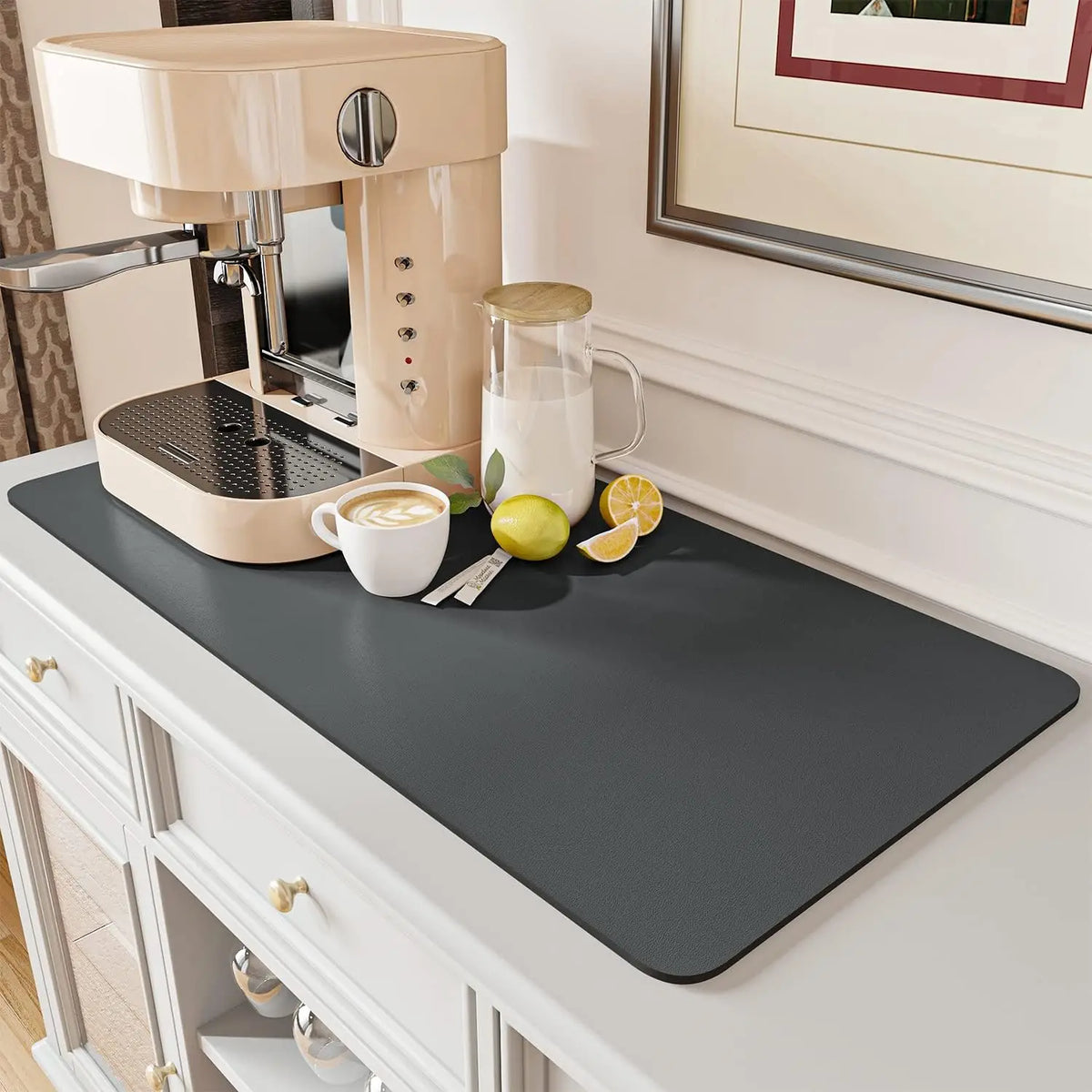 Absorbent Coffee Mat Rubber Backing Hides Stains Dish